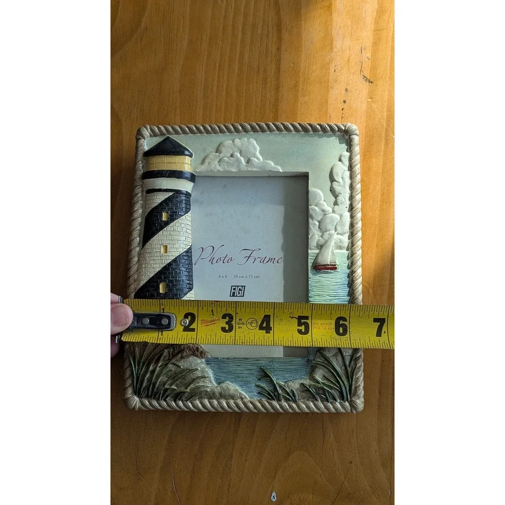 FIGI Graphics 2002 Lighthouse Nautical 4x6 Photo Frame 3D Coastal Rope Border‎